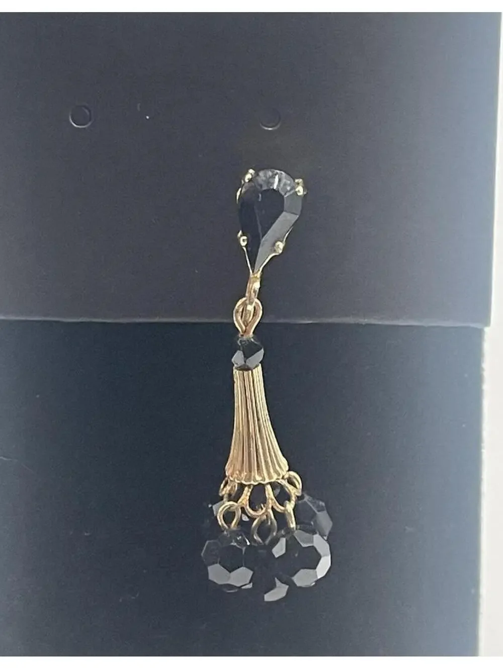 Vintage Art Deco Style Gold and Black Beaded Drop Single Clip-on Earring 1960s